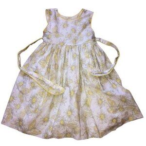 Polly Flinders 3T Sleeveless Yellow Daisy & Butterfly Print Dress With Tie Back